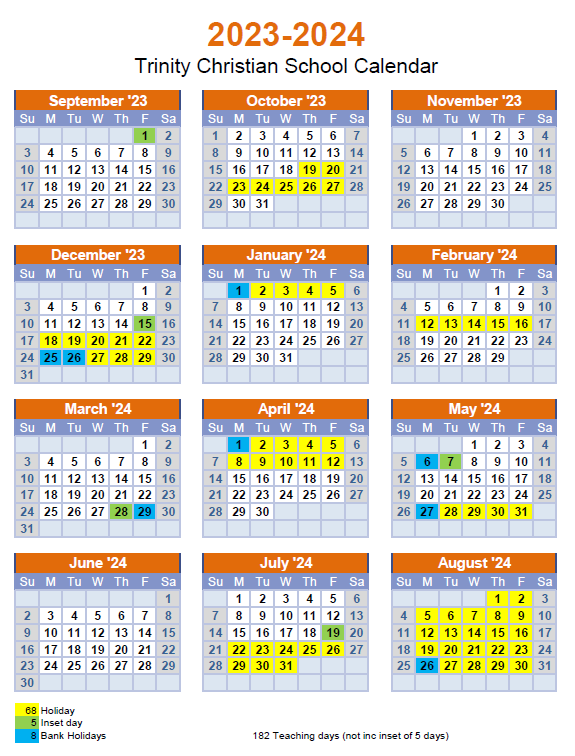 School Term Time Calendar Trinity Christian School